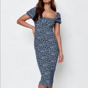 Blue floral midi dress